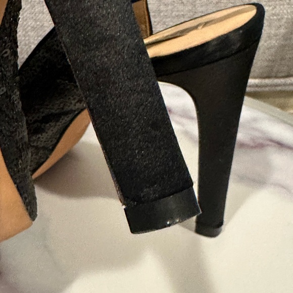 BCBG heels - black sequin slingback platform shoes peep toe size 8.5. Stiletto - Picture 15 of 17